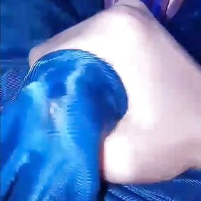 Guy in Blue Dazzle Shorts leaks pre cum while teasing and freeballing.