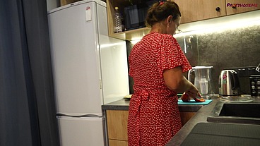 Hubby Films Fucking His Mature Wife In The Kitchen Wearing Pantyhose