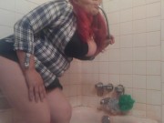 Chugging From Shower Hose- Giant Belly Inflation in Button Down Shirt