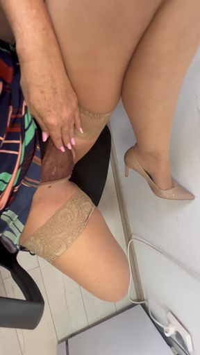 Elegant secretary takes out her big tits and masturbates in front of her boss   Clip 1