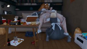 Fast Food Diva. Two Maids Pleasure Their Mistress While Watching TV. Emptie41