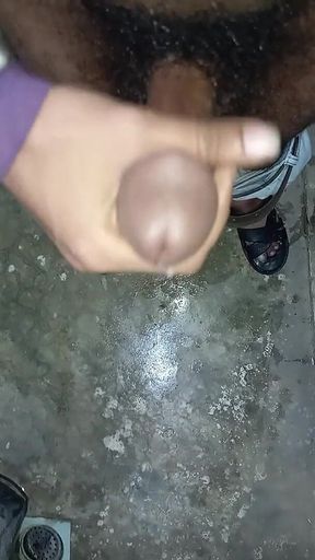 Big Cock Hairy Indian Guy Jerk off Cum in Public Toilet Yummy Cum