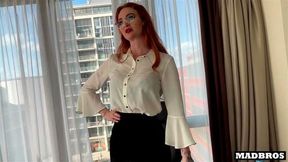 A trapped redhead boss gets her ass fucked in the office by two French black guys!!!