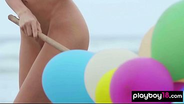 Extra Skinny Italian MILF Plays with Balloons