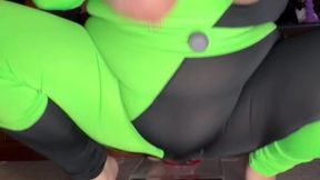 Brunette BBW Shego fights off a demonic cock in cosplay