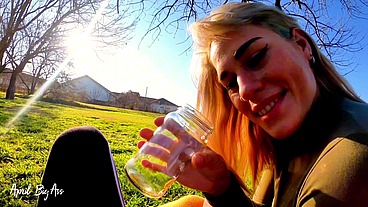 Drinking liters of pee in the street with my stepfather, yellow pee and in public!!!