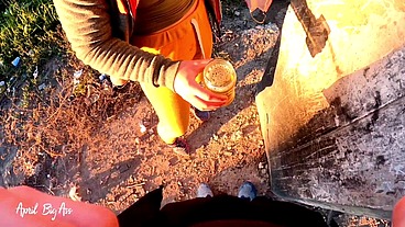 Drinking liters of pee in the street with my stepfather, yellow pee and in public!!!