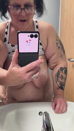 Saggy Soapy Tits Rubbing Her Clit Thumping