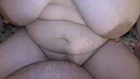 BBW cheating wife with a big boobs taking a raw cock inside her hairy pussy and get big ovulating creampie - Milky Mari