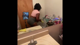 Ebony BBW cleaning nipples hanging out my shirt