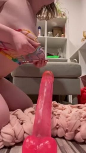 Horny PAWG teen stretches tight asshole with massive toy