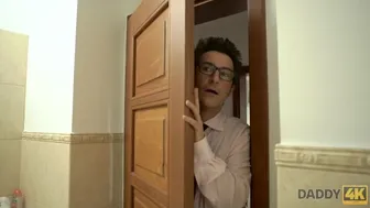 Modest blonde teen enjoys wild anal with older daddy