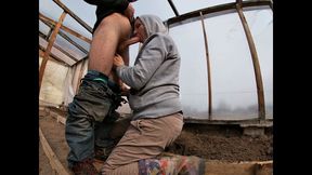 Farmer&#039;s Wife with Rubber Boots Sucks a Cock in the Greenhouse