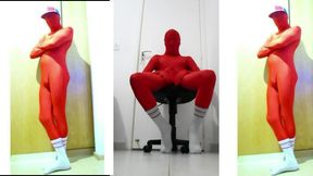 Red Zentai on the Chair