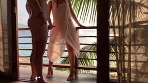 Making a baby at honeymoon balcony fuck