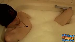 Skinny Shamus tugging straight cock in bathtub solo