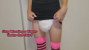 Sissy Wearing a Diaper Under Her Skirt