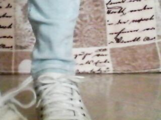 Mistresse Shows off Her White Indecent Sneakers Fetish Thrall