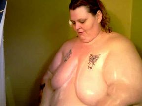 Morbidly obese SBBW redhead girlfriend takes shower