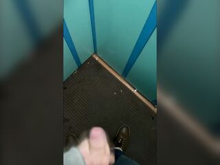 Jerking off and cumming in a public ELEVATOR! I can be seen at any moment!