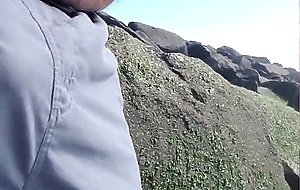Jerking off on public beach-Big Cum Shot-Hairy Bear
