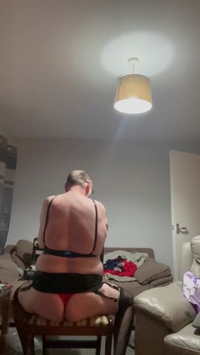 Dirty Gay Crossdresser Love It with Black Bra on