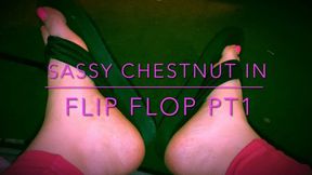 Flip Flops pt1 Sassy chestnut Sophia wiggles flipflop off feet foot fetish