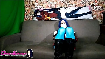 FEMBOY POWER - blue hair, blue pantyhose, leather boots and nylon gloves - DashaNoihara