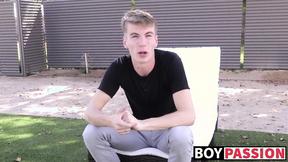 ”Interview before self touching & showering for young man”