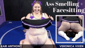 BBW Cheerleader's Ass Smelling and Facesitting ft Kari Anthony and Veronica Vixen - A girl girl scene featuring: ass smelling, girl girl, female submissive, belly fetish, big belly, and jiggle