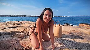 Hot Outdoor Blowjob For Petite Italian Brunette Danika Mori! Big Dick In Pussy And Facial Cumshot