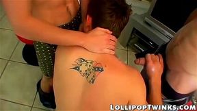 Cock hungry twink pleasures two hung guys like a real pro