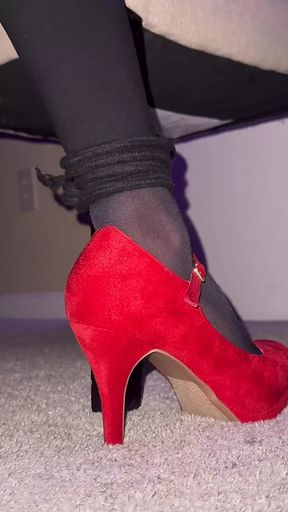 Bound and Gagged: Crossdresser in Sexy Red Heels &amp; Denim Shorts Gets Tied Up