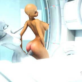 A sexy horny girl gets fucked by alien dickgirl in the sci-fi lab