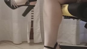 Side View — White Thigh-Highs & Sandals Leg Tease