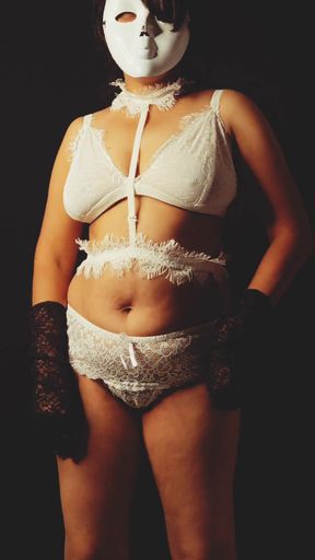 Masked Desi girl in White Lace - Mysterious Curvy Tease