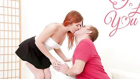 Big bottomed redhead bows to treat her stud with a nice blowjob