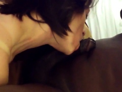 Tatooed brunette sensual BBC blowjob