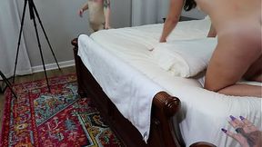 Behind the scenes - Twp teens and a milf fucked by old man