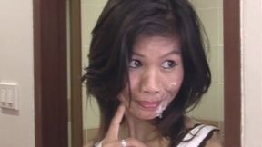 Thai MILF gets facial from big foreign cock