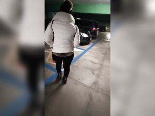 I meet a milf on the subway and follow her to the parking lot and bang her behind the car in a dangerous place