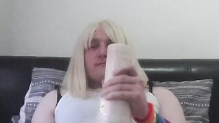 sissy uses fleshlight and gobbles her jizm