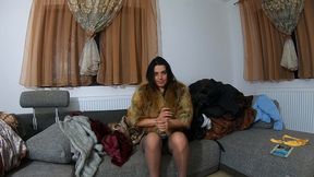 fur fetish teasing & masturbation on a couch full of furs