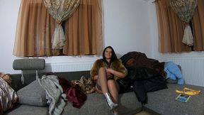 fur fetish teasing & masturbation on a couch full of furs