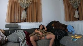 fur fetish teasing & masturbation on a couch full of furs