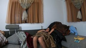 fur fetish teasing & masturbation on a couch full of furs