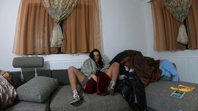 fur fetish teasing & masturbation on a couch full of furs