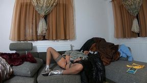 fur fetish teasing & masturbation on a couch full of furs