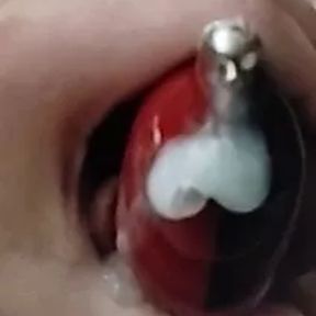 Masturbating with a cock cage on