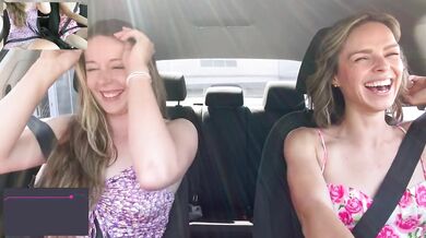Nadia Foxx and Serenity Cox squirt with Lush toys in drive thru